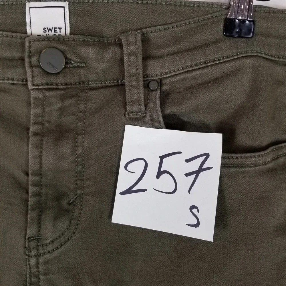 SWET TAILOR‎ Mens Slim Fit Five Pocket Chino Pants Olive Green Size 31x34